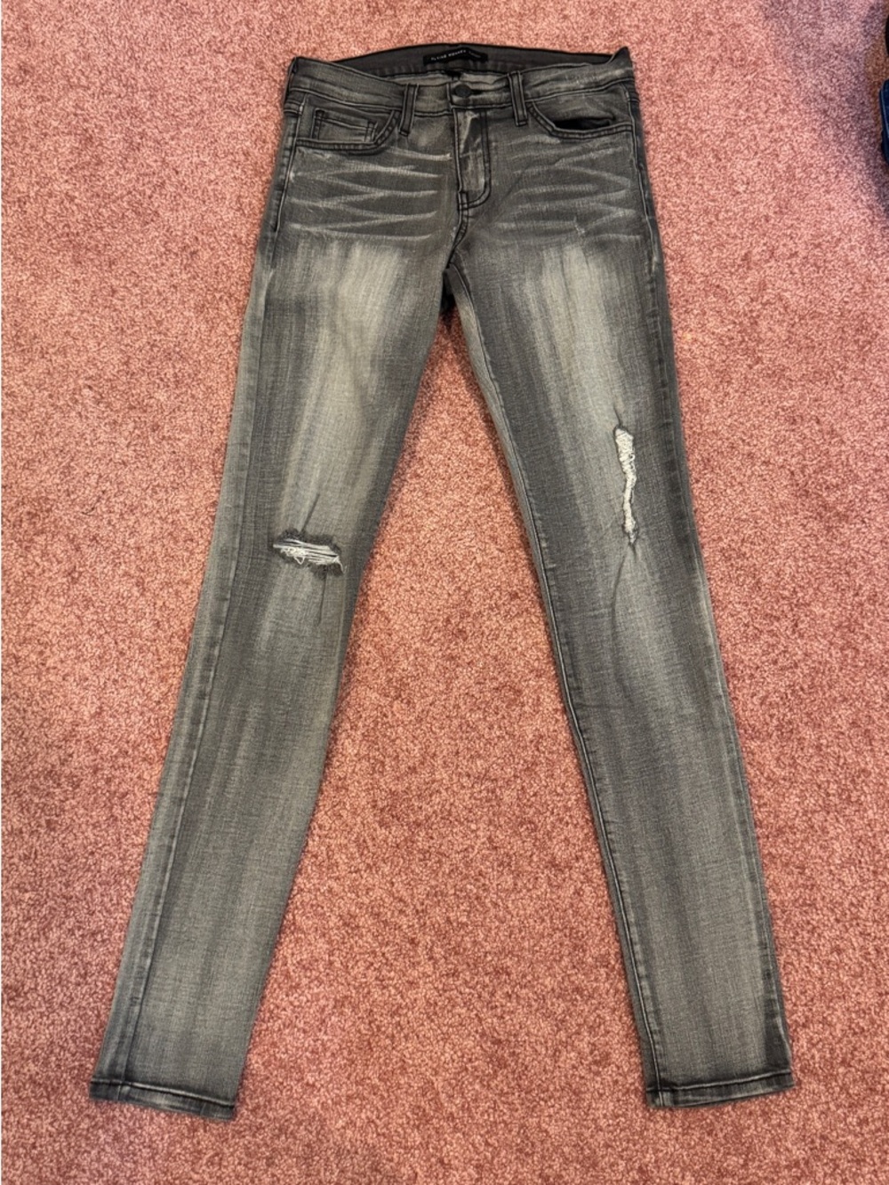 Flying Monkey Women's Charcoal Gray Skinny Jeans with Distressed Knees